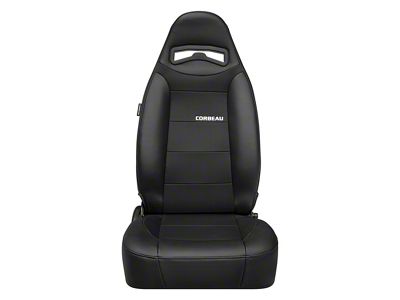 Corbeau Moab Reclining Seats with Seat Heater and Inflatable Lumbar; Black Vinyl/Cloth; Pair (Universal; Some Adaptation May Be Required)