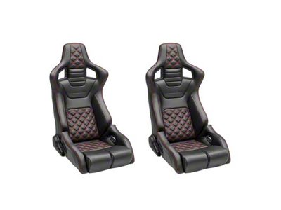 Corbeau Sportline RRB Reclining Seats with Double Locking Seat Brackets; Black Vinyl/Carbon Vinyl/Red Diamond Stitch (18-25 Jeep Wrangler JL)