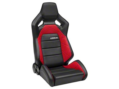 Corbeau Sportline RRX Reclining Seats with Double Locking Seat Brackets; Black Vinyl/Red HD Vinyl (07-10 Jeep Wrangler JK 2-Door; 07-14 Jeep Wrangler JK 4-Door)