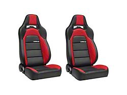 Corbeau Trailcat Reclining Seats with Double Locking Seat Brackets; Black Vinyl/Red HD Vinyl (87-90 Jeep Wrangler YJ)