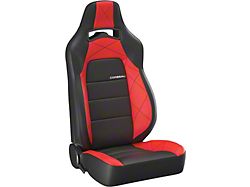 Corbeau Trailcat Reclining Seats with Double Locking Seat Brackets; Black Vinyl/Red HD Vinyl (07-10 Jeep Wrangler JK 2-Door; 07-14 Jeep Wrangler JK 4-Door)