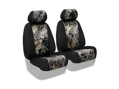 Coverking Mossy Oak Neosupreme Front Seat Covers; Break Up/Black (14-18 Jeep Wrangler JK 2-Door w/ Height-Adjustable Driver Seat)