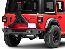 Deegan 38 by Mammoth Rear Bumper with Tire Carrier; Pre-Drilled for Backup Sensors (18-25 Jeep Wrangler JL)