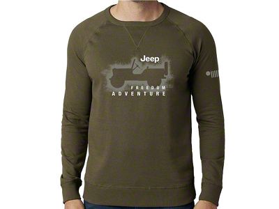 Detroit Shirt Company Men's Jeep Freedom Adventure Crew Neck French Terry Sweatshirt; Heather Military Green