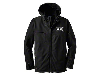 Detroit Shirt Company Men's Jeep Rectangle Logo Hooded Softshell Jacket; Black