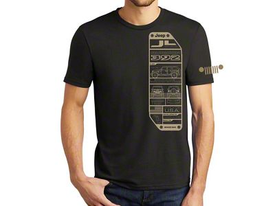 Detroit Shirt Company Men's Jeep Wrangler JL 392 Rubicon Spec Plate T-Shirt; Black
