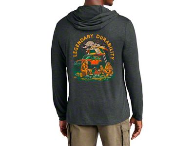 Detroit Shirt Company Men's Long Sleeve Hooded Jeep Sasquatch T-Shirt; Black Heather