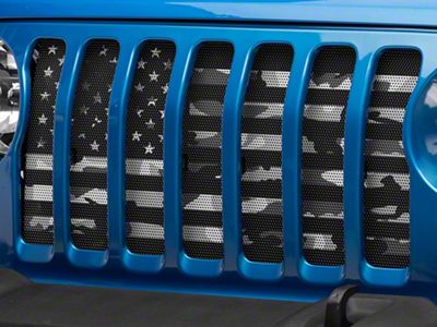 Grille Insert; Tactical American Flag Black and White Camo (18-25 Jeep Wrangler JL w/o TrailCam)