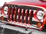 SEC10 Distressed American Flag Grille Decal; Matte Black and White (07-18 Jeep Wrangler JK)