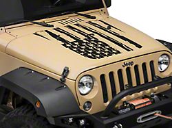 SEC10 Distressed American Flag Hood Decal; Matte Black (07-18 Jeep Wrangler JK)