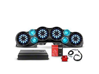 DS18 Complete RGB Loaded Sound Bar Package with Plastic Grille Marine Speakers; Black Sound Bar with Black Speaker Grilles (20-23 Jeep Gladiator JT)