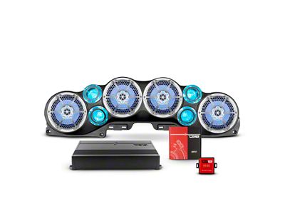 DS18 Complete RGB Loaded Sound Bar Package with Metal Grille Marine Speakers; Black Sound Bar with White Speakers (18-23 Jeep Wrangler JL)