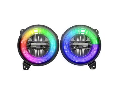Empire Offroad LED 9-Inch Luma Series RGB LED Headlights; Black Housing; Clear Lens (18-25 Jeep Wrangler JL)