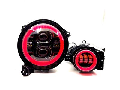 Empire Offroad LED 9-Inch Static Series RGBW LED Headlights with 4-Inch Fog Lights; Black Housing; Clear Lens (18-25 Jeep Wrangler JL)