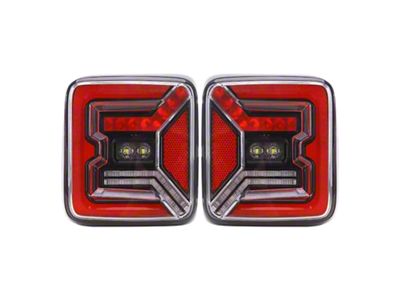 Empire Offroad LED Lowlands Series LED Tail Lights; Black Housing; Red Clear Lens (18-25 Jeep Wrangler JL w/ Factory Halogen Tail Lights)