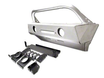 EVO Manufacturing Alumilite Stubby Front Bumper with Factory Fog Light Openings, Hoop and Skid Plate; Bare Aluminum (20-25 Jeep Gladiator JT)