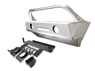 EVO Manufacturing Alumilite Stubby Front Bumper with Factory Fog Light Openings, Hoop and Skid Plate; Bare Aluminum (18-25 Jeep Wrangler JL)