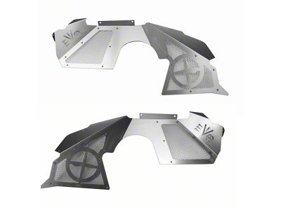 EVO Manufacturing Front Vented Inner Fenders for Double Throwdown Suspensions; Bare Aluminum (07-18 Jeep Wrangler JK)