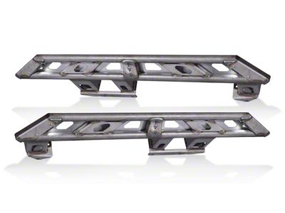 EVO Manufacturing Bolt-On Rock Sliders with Slider Step Plate and Rock Lights; Bare Steel (18-25 Jeep Wrangler JL 4-Door)