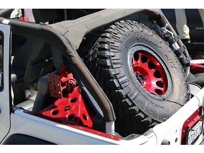 Excessive Industries GateKeeper Tire Carrier with Accessory Panel and Classic Style Gussets; 5x5 Lug Pattern; Bare Steel (07-18 Jeep Wrangler JK 4-Door)
