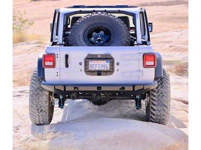 Excessive Industries GateKeeper Tire Carrier with Accessory Panel and Classic Style Gussets; 5x5 Lug Pattern; Bare Steel (18-26 Jeep Wrangler JL 4-Door)