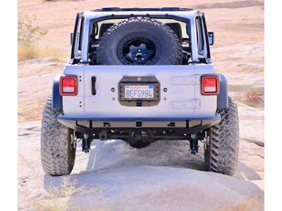 Excessive Industries GTC Series Frame Chop Rear Bumper with LED Pod Light Brackets and Parking Sensor Cutouts; Bare Steel (18-26 Jeep Wrangler JL)