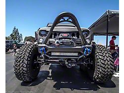 Excessive Industries NBO Series Stubby Front Bumper with Fairlead Mount and Stinger Bar; Bare Steel (07-18 Jeep Wrangler JK)