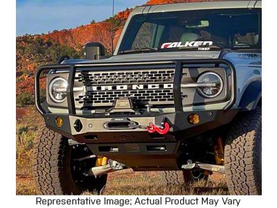 Expedition One Front Bumper with Bull Bar Wrap-Around Hoops; Bare Metal (21-25 Bronco, Excluding Raptor)