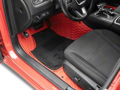 Double Layer Diamond Front and Rear Floor Mats; Base Layer Red and Top Layer Black (21-25 Bronco 4-Door)