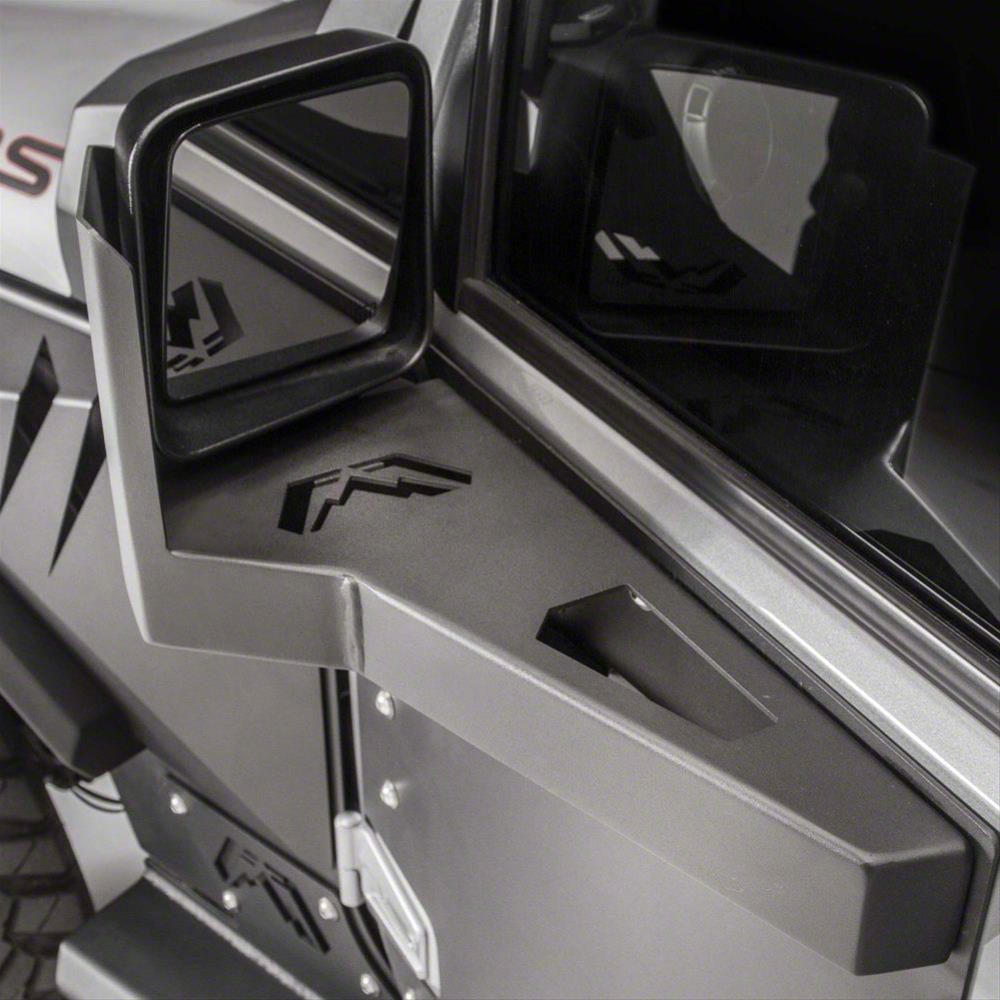 Fab Fours Jeep Wrangler Door Skin Mirror Guards; Bare Steel
