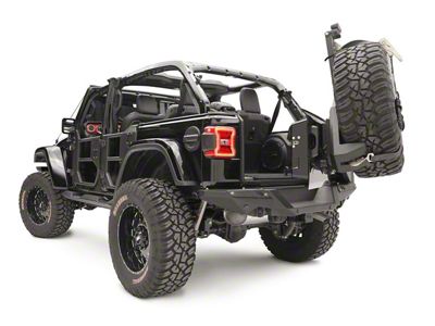 Fab Fours Slant Back Spare Tire Carrier; Matte Black (18-25 Jeep Wrangler JL)
