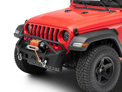 Fab Fours Stubby Front Bumper with Pre-Runner Guard; Matte Black (18-25 Jeep Wrangler JL)