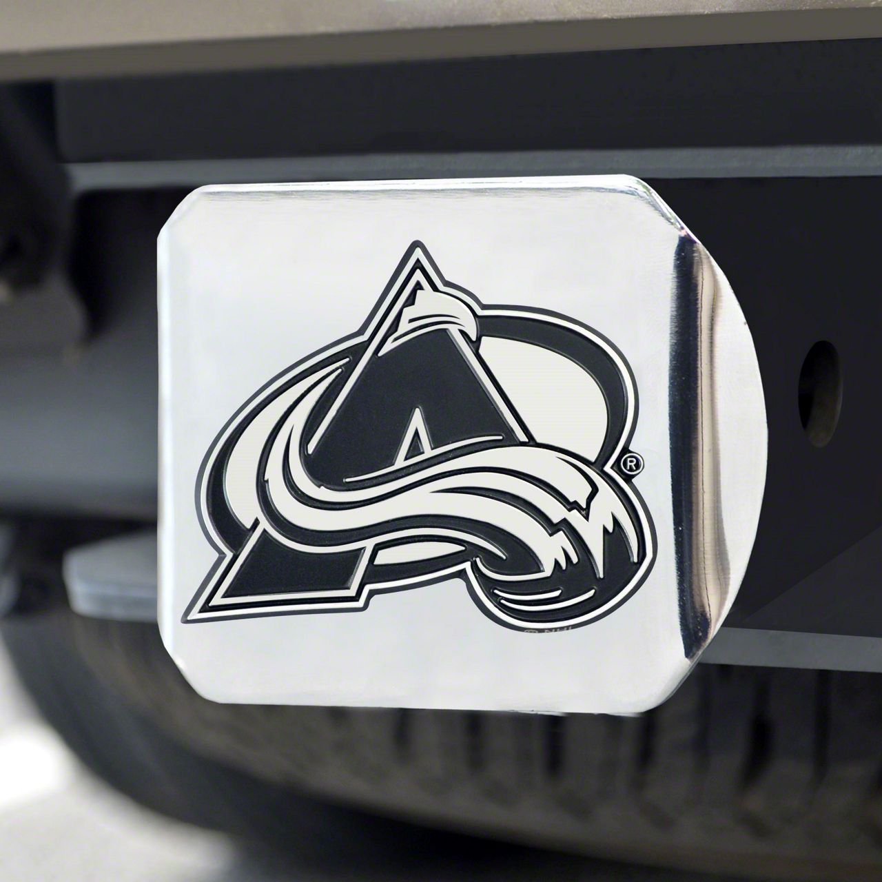 Bronco Hitch Cover with Colorado Avalanche Logo; Chrome (Universal