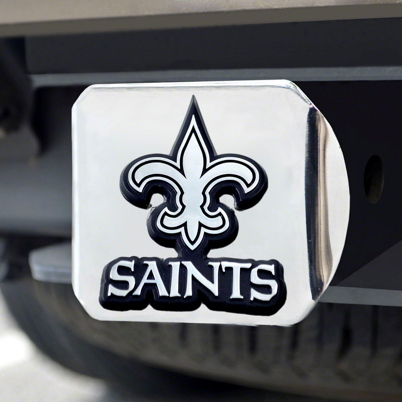 Bronco Hitch Cover with New Orleans Saints Logo; Chrome (Universal