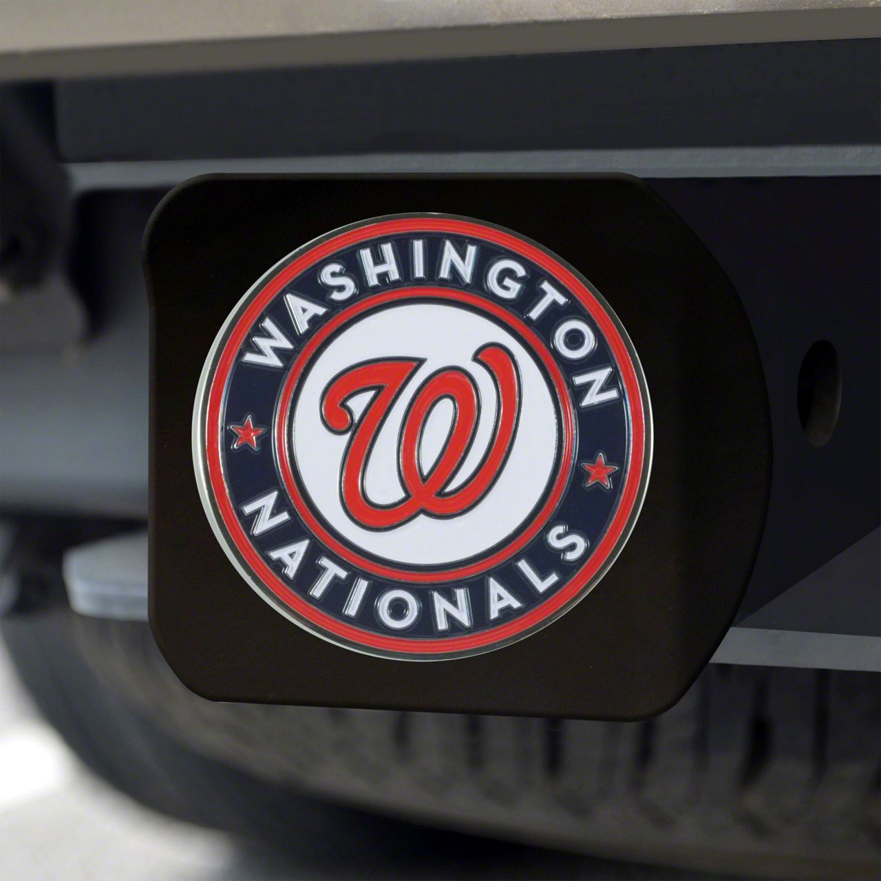 Bronco Hitch Cover with Washington Nationals Logo; Black (Universal