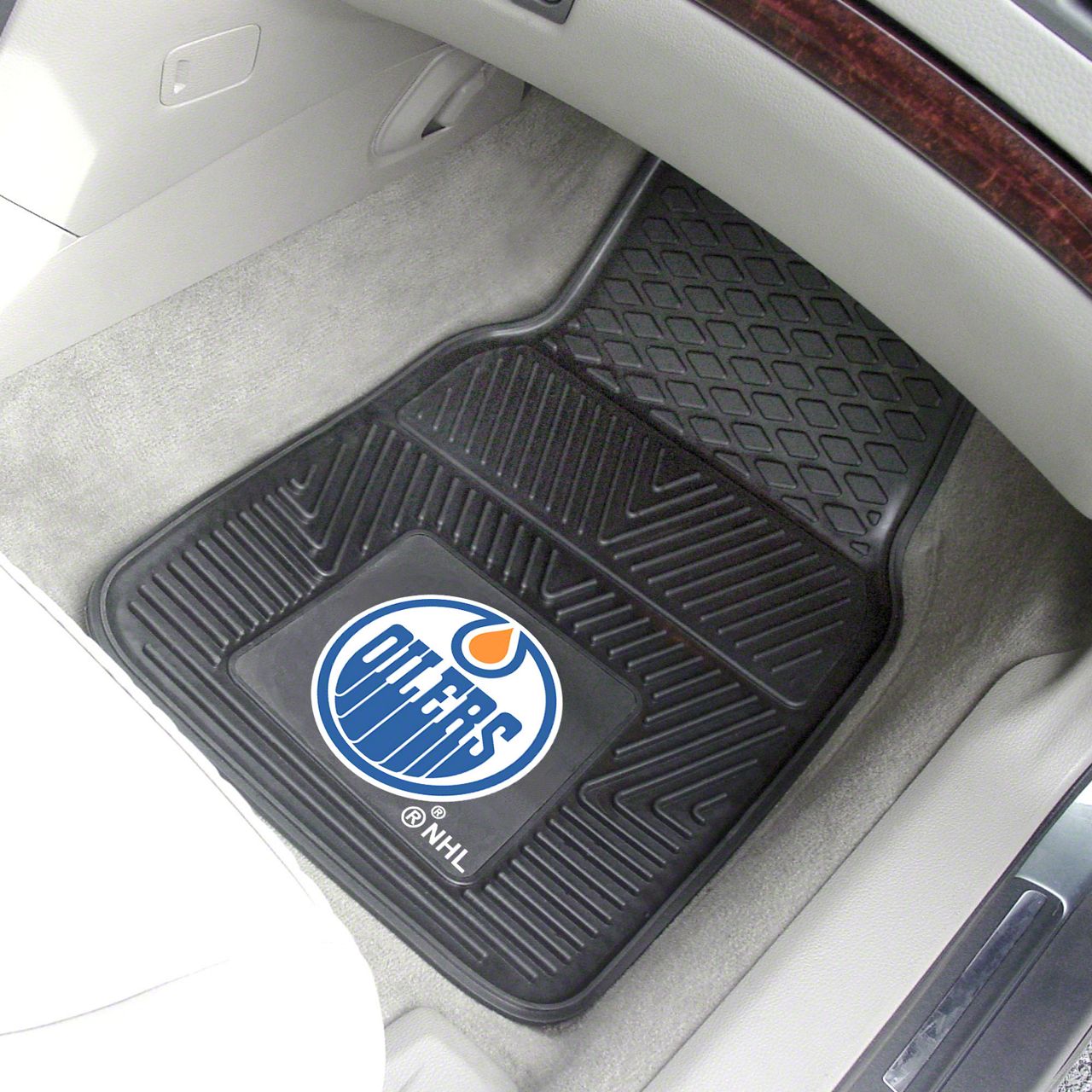 Jeep Gladiator Vinyl Front Floor Mats with Edmonton Oilers Logo; Black (Universal; Some