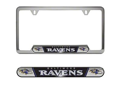 Embossed License Plate Frame with Baltimore Ravens Logo; Black (Universal; Some Adaptation May Be Required)