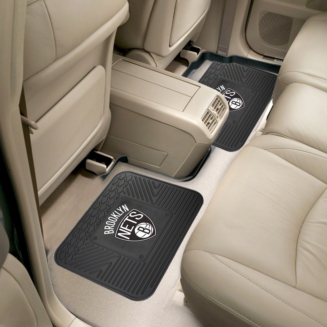 Jeep Wrangler Molded Rear Floor Mats with Brooklyn Nets Logo (Universal