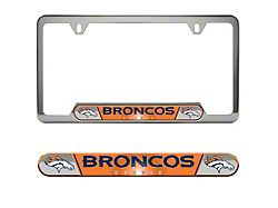 Embossed License Plate Frame with Denver Broncos Logo; Orange (Universal; Some Adaptation May Be Required)