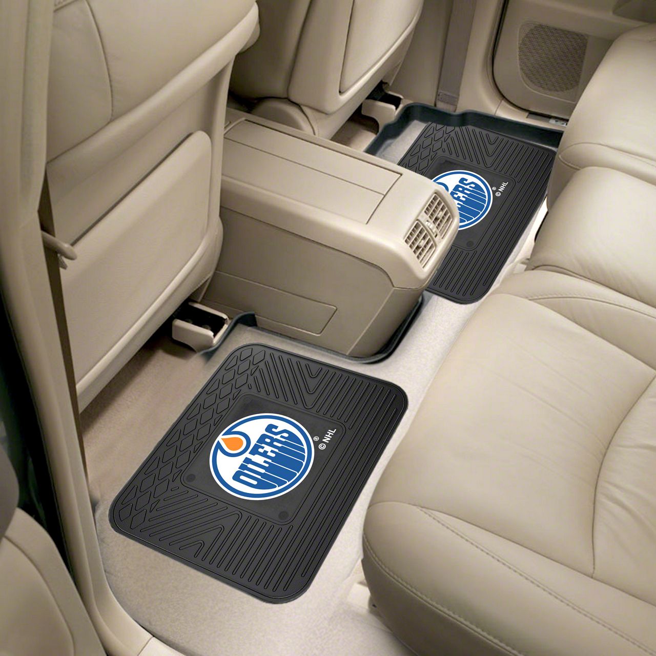 Molded Rear Floor Mats with Edmonton Oilers Logo (Universal; Some Adaptation May Be