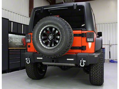 Fishbone Offroad Rear Bumper with LED Lights; Textured Black (07-18 Jeep Wrangler JK)