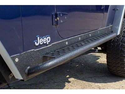 Fishbone Offroad Rock Sliders with Tube Step; Textured Black (04-06 Jeep Wrangler TJ Unlimited)