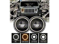 Flashtech Ignite 7-Inch LED Headlights with White/Amber Switchback DRL Halo; Black Housing; Clear Lens (20-26 Jeep Gladiator JT w/ 7-Inch Headlight Adapter)