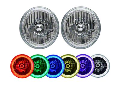 Flashtech 7-Inch Semi-Sealed Beam LED Headlights with V.3 Fusion Color Changing Halos; Black Housing; Clear Lens (97-18 Jeep Wrangler TJ & JK)