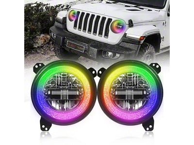 Flashtech 9-Inch ColorChase RGB LED Halo Headlights; Black Housing; Clear Lens (18-26 Jeep Wrangler JL)