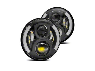 Flashtech 7-Inch 7050 LED Headlights with White/Amber Switchback Halos; Black Housing; Clear Lens (18-26 Jeep Wrangler JL w/ 7-Inch Headlight Adapter)