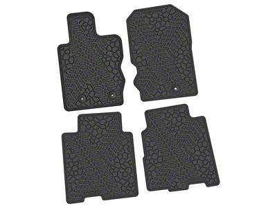 Factory Floorpan Fit Tire Tread/Scorched Earth Scene Front and Rear Floor Mats; Black (21-25 Bronco 4-Door)