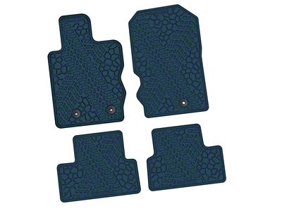 Factory Floorpan Fit Tire Tread/Scorched Earth Scene Front and Rear Floor Mats; Dark Blue (21-25 Bronco 2-Door)