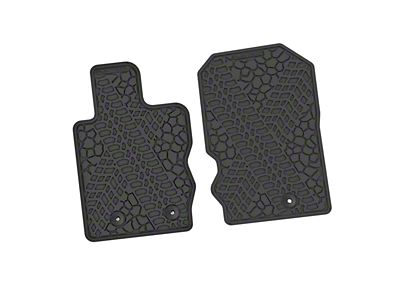 Factory Floorpan Fit Tire Tread/Scorched Earth Scene Front Floor Mats; Black (21-25 Bronco)