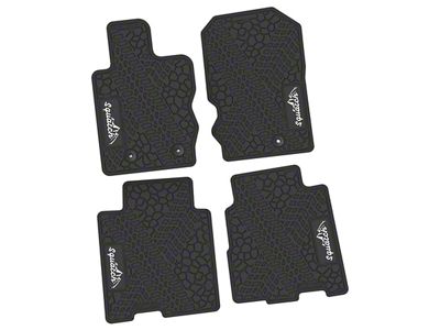 Factory Floorpan Fit Tire Tread/Scorched Earth Scene Front and Rear Floor Mats with White Squatch/Mountain Insert; Black (21-25 Bronco 4-Door)